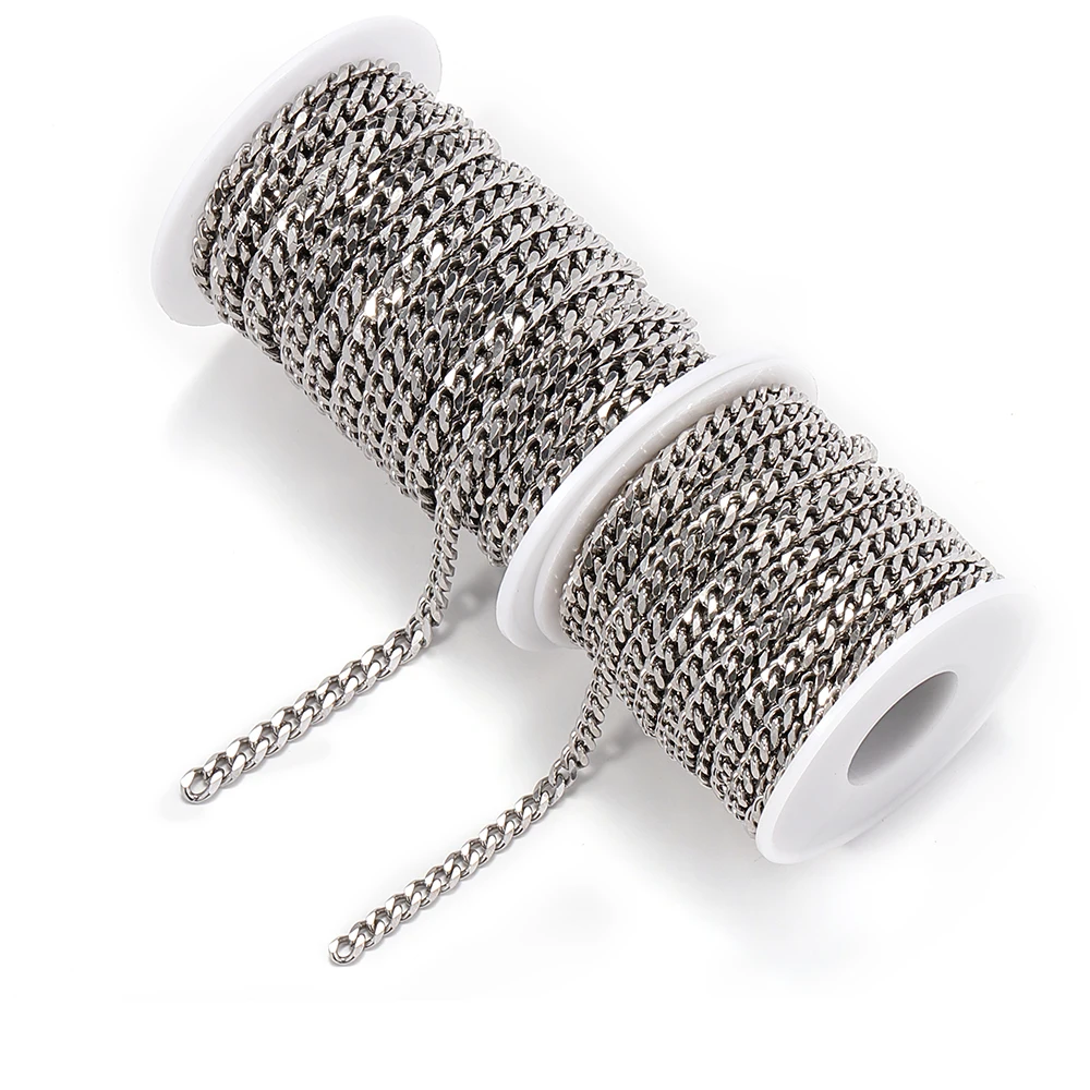 1meter Stainless Steel Curb Chain 5/6mm Link Bulk Jewelry Chains DIY Necklace Bracelet Accessories For Jewelry Making Findings