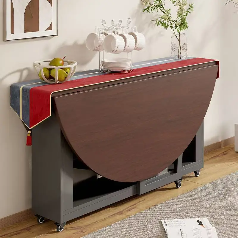 Household small apartment foldable eating table simple restaurant simple dining table movable large round table