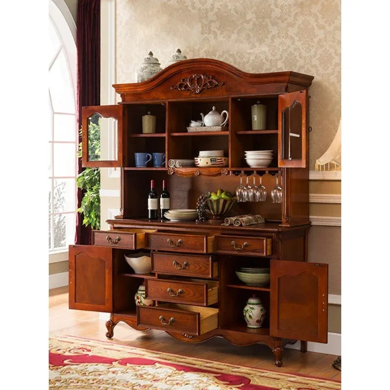 American style solid wood dining cabinet integrated wall high cabinet kitchen European style home cabinet storage