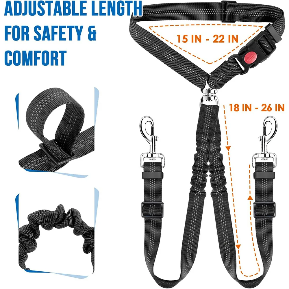 1Pcs Pet Dog Seat Safety Belt Car Supplies Dog Cat Pet Car Fixed Pet Chain Buffer Traction Safety Rope One Belt Two Dog Leashes
