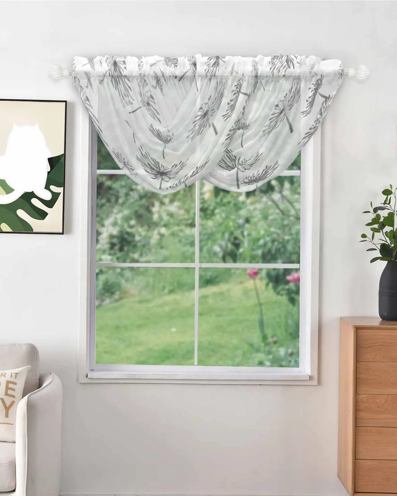 Hand Drawn Dandelion Plant Irregular Design High Quality Voile Window Curtains for Bedroom Balcony Sheer Drapes