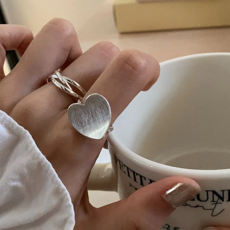 BF CLUB cincin perak Sterling 925 wanita, perhiasan hati besar jari terbuka Vintage buatan tangan cincin alergi untuk pesta hadiah ulang tahun