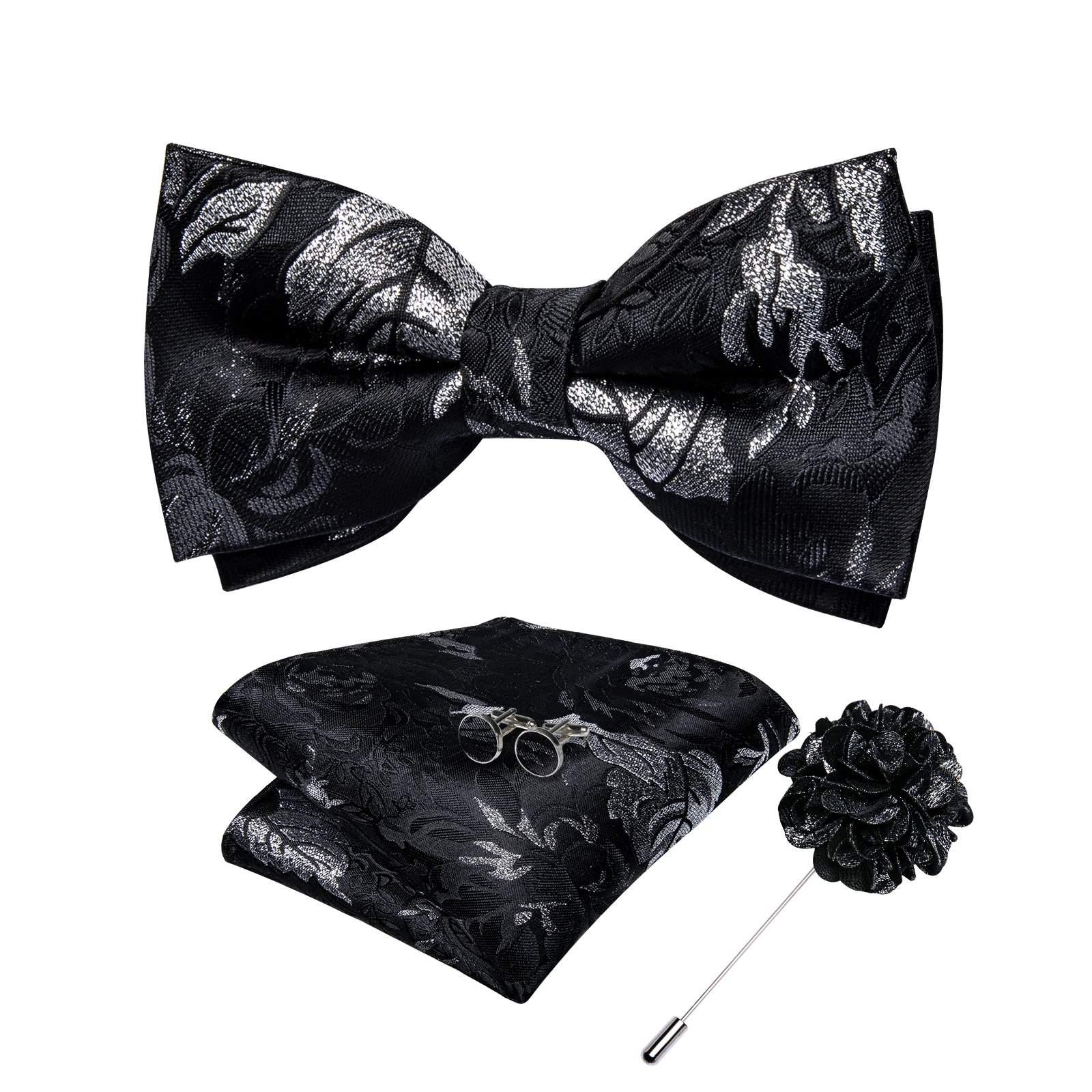 Hochzeitsfliege für Herren, klassisch rot, vorgebundene Fliege, Manschettenknöpfe, Ansteckblume, Set für Partys, Schmetterlingsknoten, Geschenk, Herren-Accessoires – Detail 25