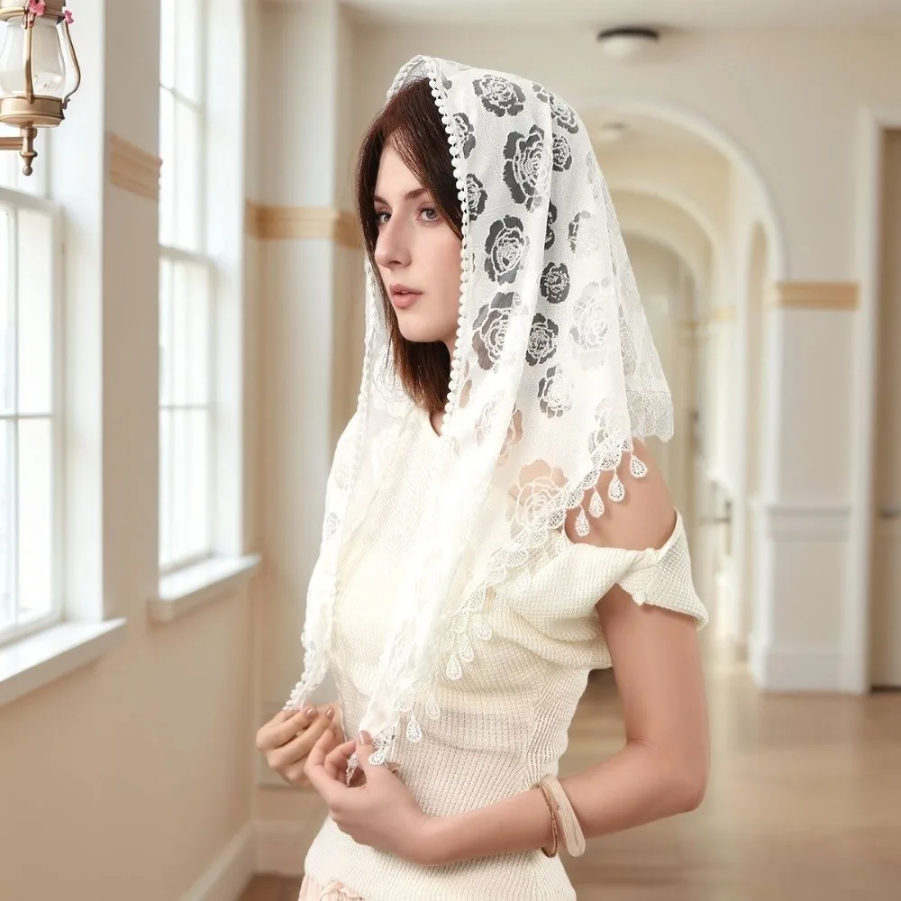 

Elegant Fake Collar Lace Scarf Veil Headband Cape Wraps Flower Scarves Scarf Accessories Cloak Lace Triangle Scarf Ladies