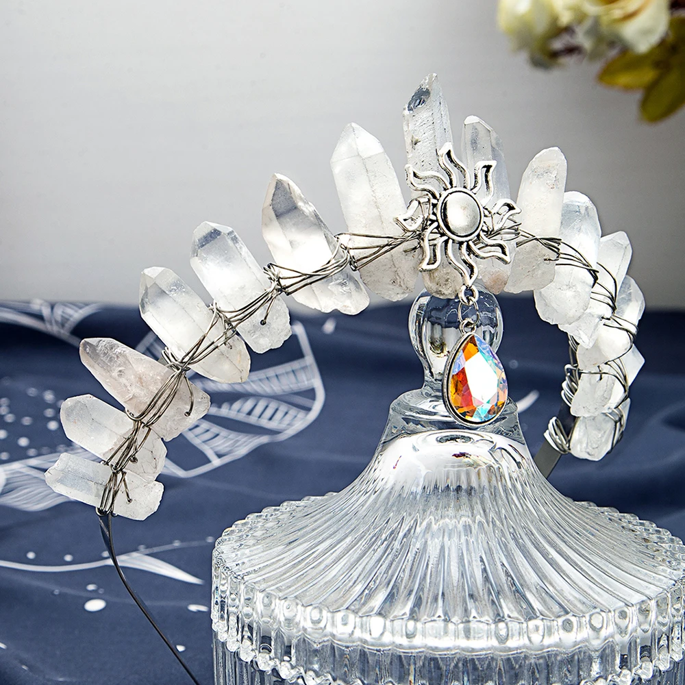 

Crystal Tiaras Woman Sun Crown Water Drop Pendant Hair Accessories Princess Headband Headwear Bride Handmade Jewelry Party Gifts