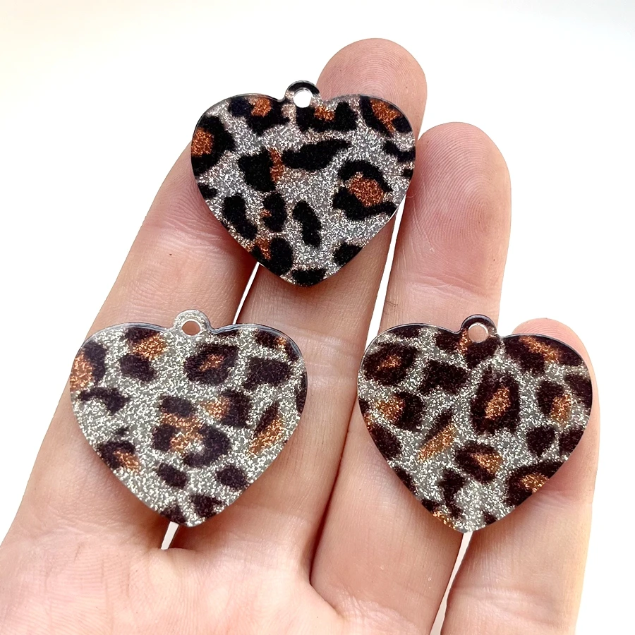 31mm Charm leopard print Love Pendant Acrylic Rhinestone diy jewelry Make Native earrings amulet decorative handmade accessories