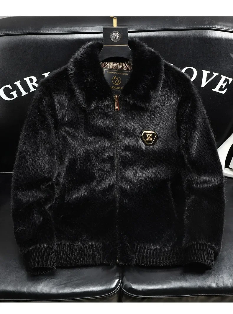 Winter Mens Faux Fur Jacket High-quality Male Premium Luxury Fur Coat Korean Fashion Solid Color Warm Jackets 5XL Men Clothing