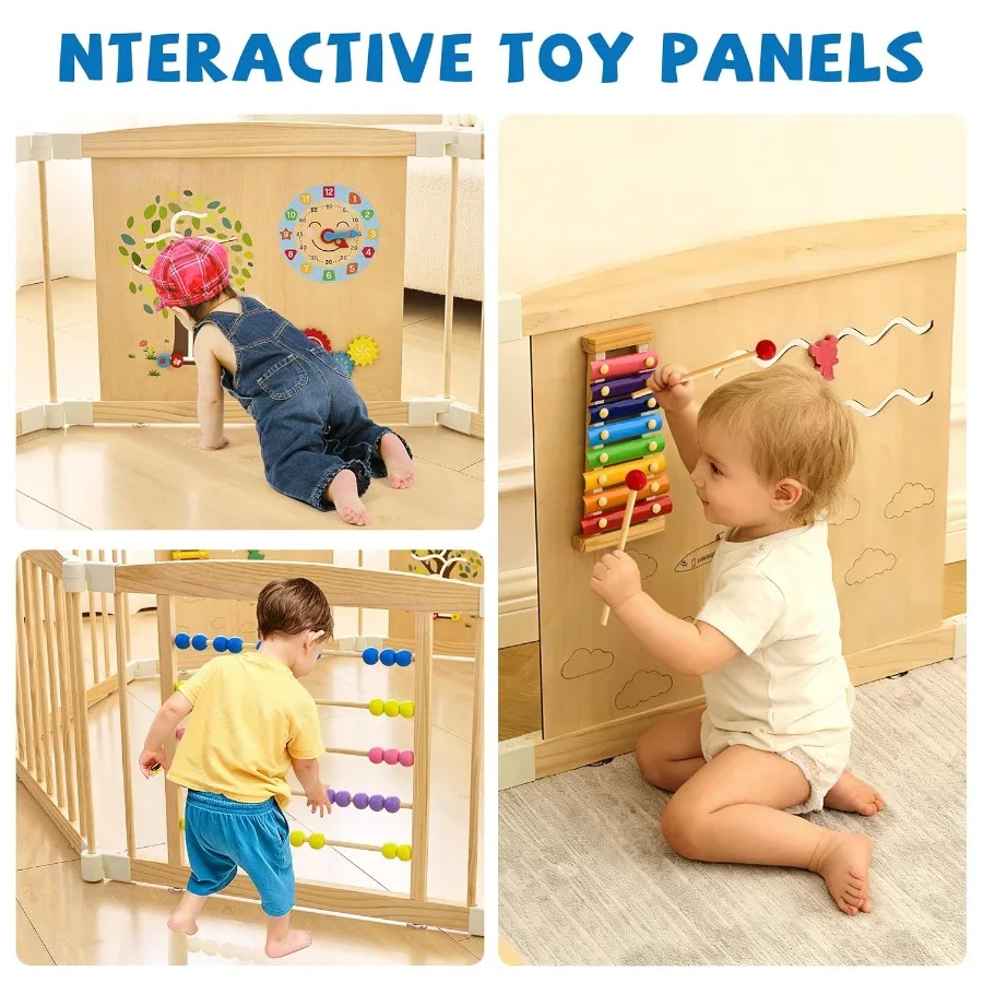 Drewniany kojec dla niemowląt i małych dzieci, składany kojec z blokadą, regulowany rozmiar i kształt, plac zabaw dla dzieci, 8 paneli.