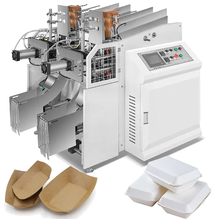 eco kraft automatic Double-station simple  paper meal fast food packaging lunch rice box forming machine