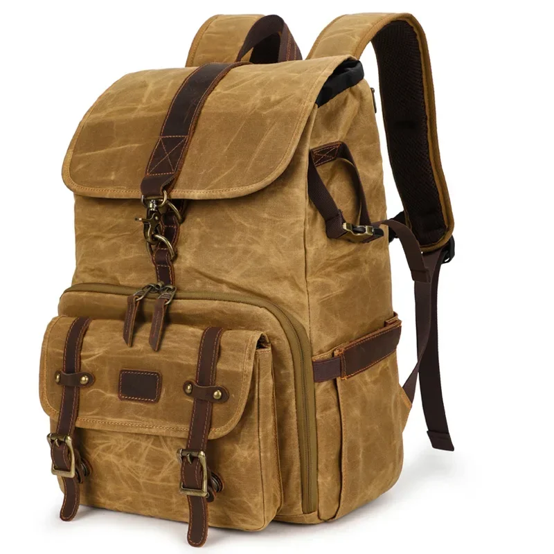 Latest 2024 model Vintage Waxed Canvas Rucksack Laptop Backpack Camera Bags For Men Women Photography Waterproof