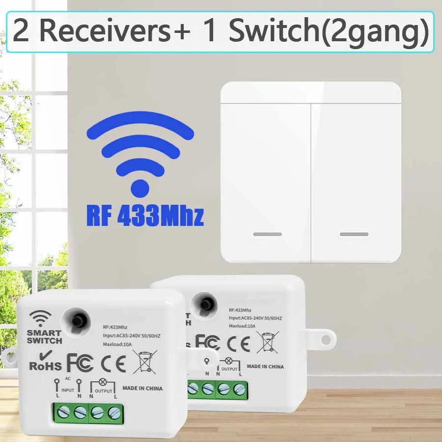 Draadloze Licht Wandschakelaar Relais Ontvanger RF 433Mhz 1/2/3Gang Paneel Schakelaar Afstandsbediening onderbreker voor LED Lamp 10A 110V 220V