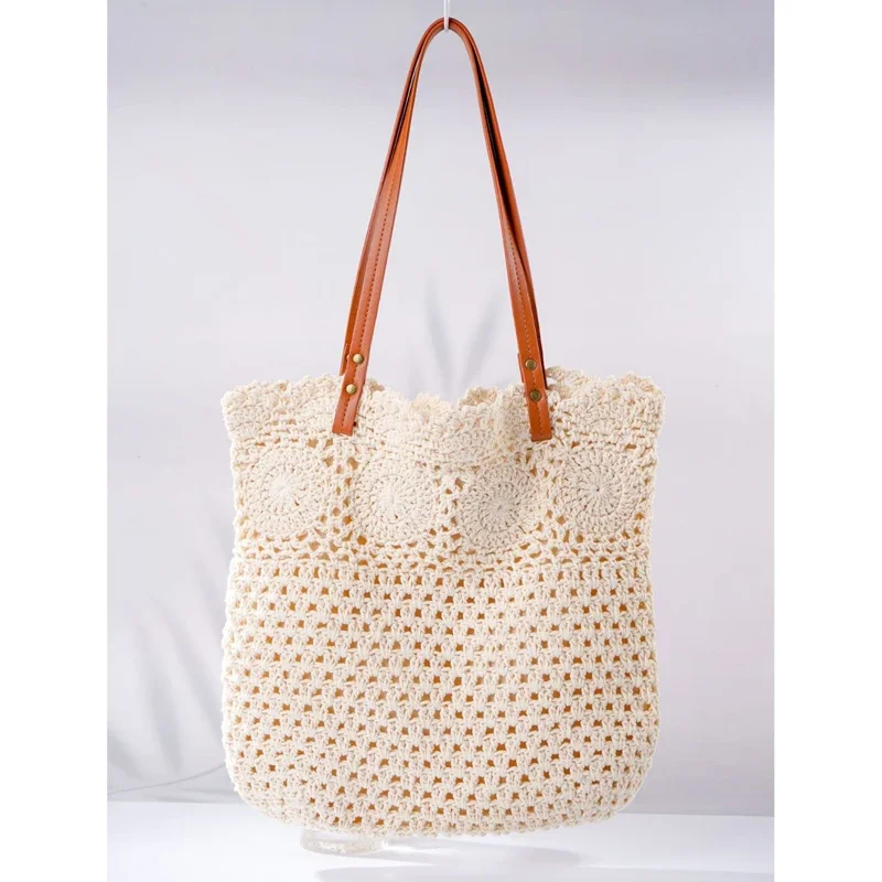

Female Retro Hollow Solid Crossbody Bag Women's Summer Artistic Weaving Crochet Tote Handbags Ladies Beach Leisure Shoulder Bags