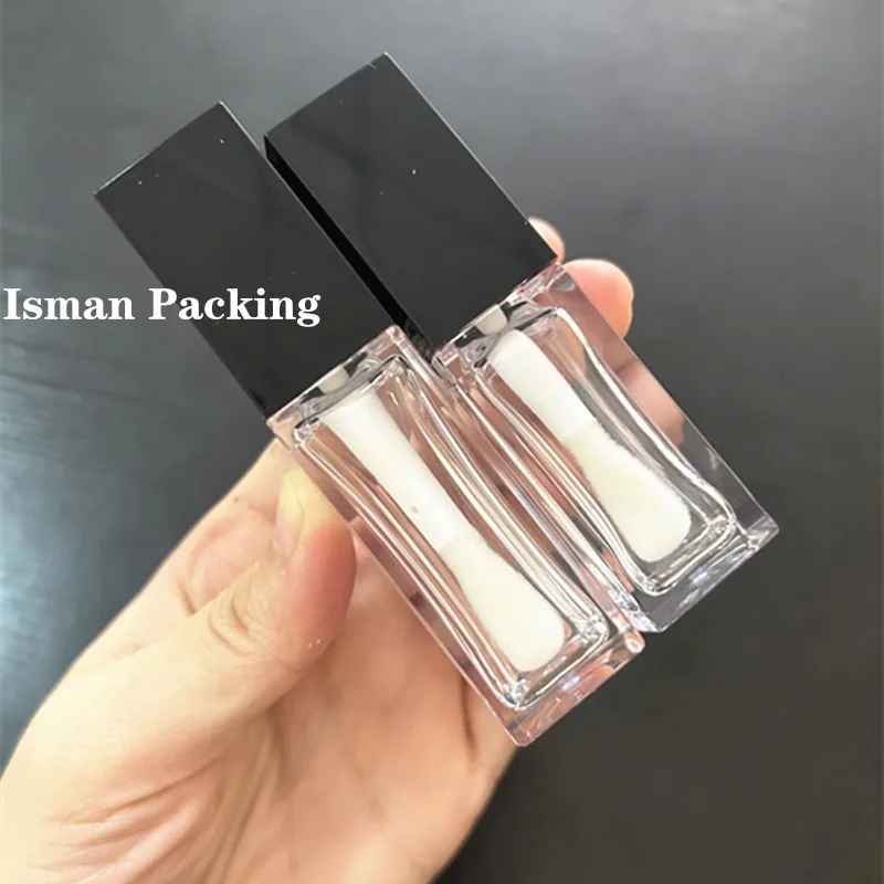 50pcs black square 8ml 10ml big doe foot lipgloss container thick clear bottle matte grey lip gloss tubes with big brush wand