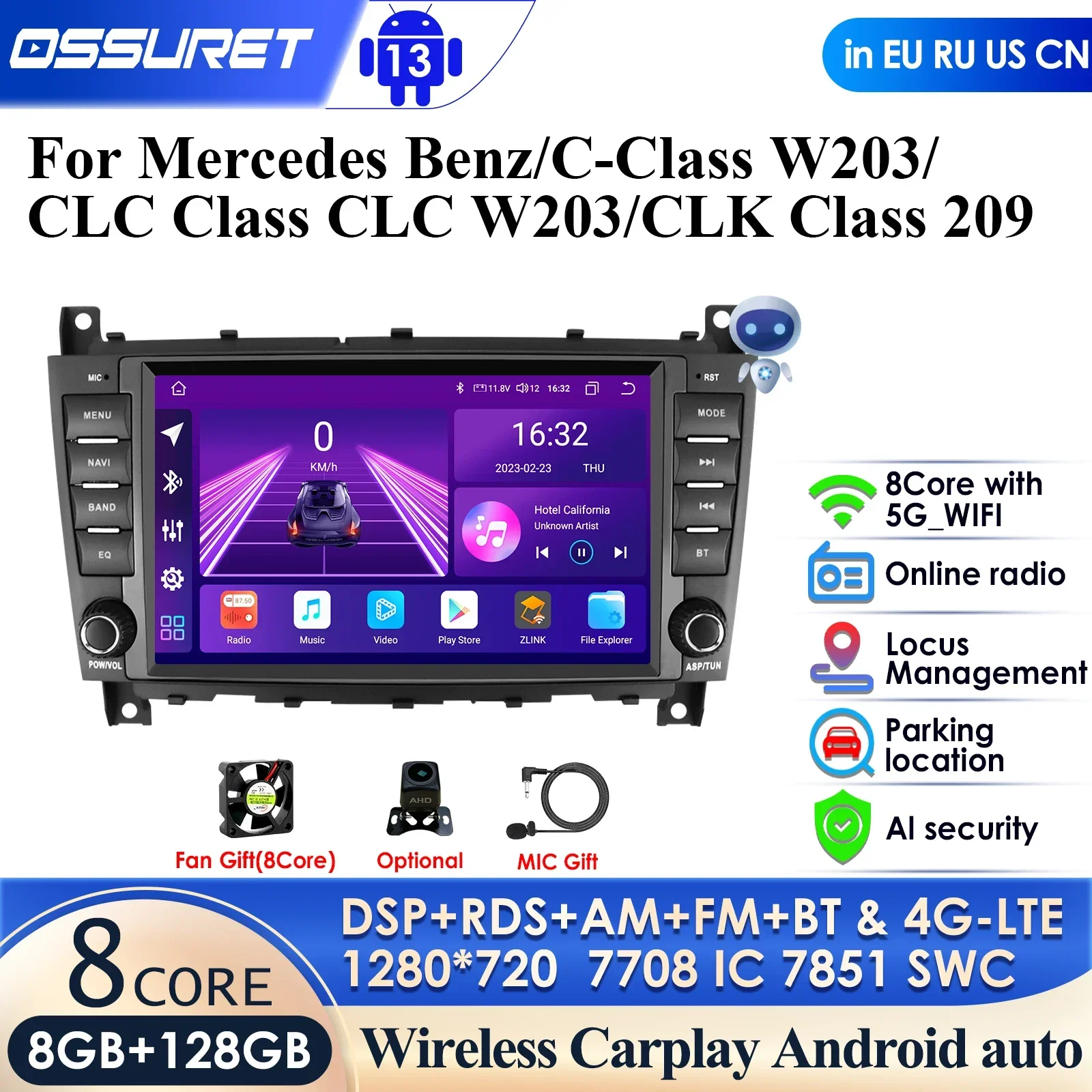 4G-LTE Android10 Car Multimedia Player Autoradio GPS For Mercedes Benz C-Class W203/CLC W203 CLK W209 Radio Navigation Stereo BT