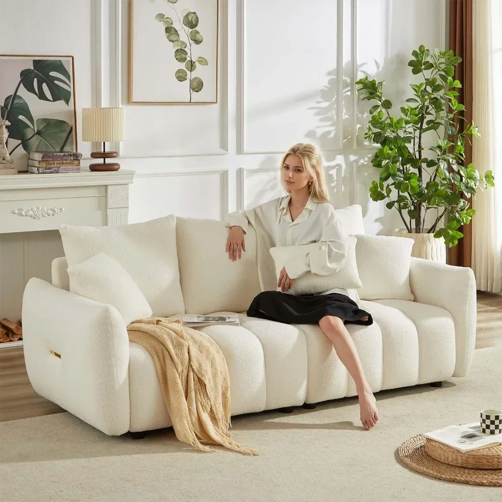 

Upholstered 3-Seater Boucle Couch, Deep Seat Teddy Cloud Sofa, 82" Modern Sofa Couch