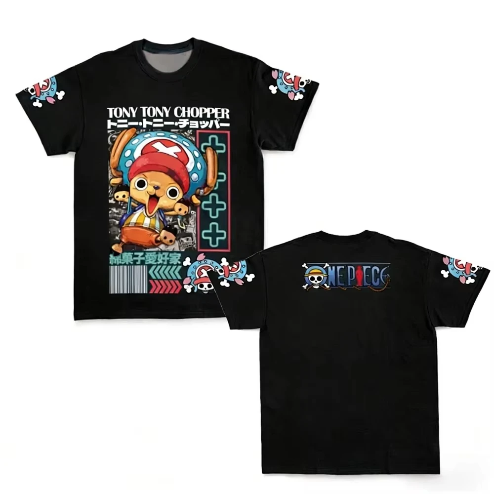 

One Piece Tony Tony Chopper Men's and Women's T-shirt 2026 Summer Cotton Anime Double Sided Printed Casual Parent Child Top