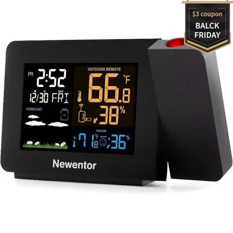 Smart Atomic Clock with Wireless Sensor - Auto Sync, Ceiling Projection, Temperature & Humidity Display for Home & Office