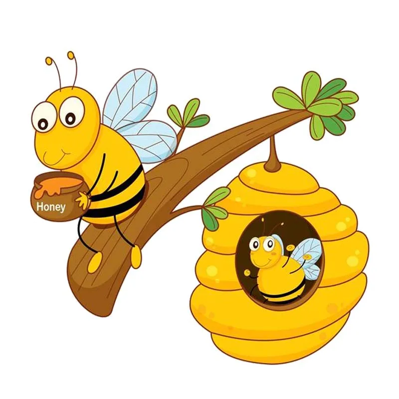 Fashion Car Sticker The Bee Sits on The Branch and Eats Honey Fashion PVC Decal  ,13.5CM*12.5CM