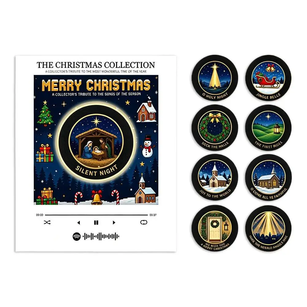 Christmas Sound Magnetic Fridge Decor,Halloween Creative Vinyl Disc Player Fridge Magnet Decor,with 9Pcs NFC Rotating Disc Cards