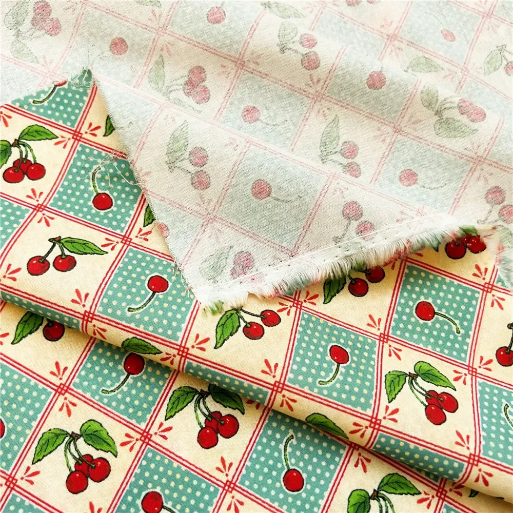 45x145cm Vintage cherry 100% Cotton Fabric Vintage Floral Material Patchwork Sewing Quilt Needlework DIY Cloth