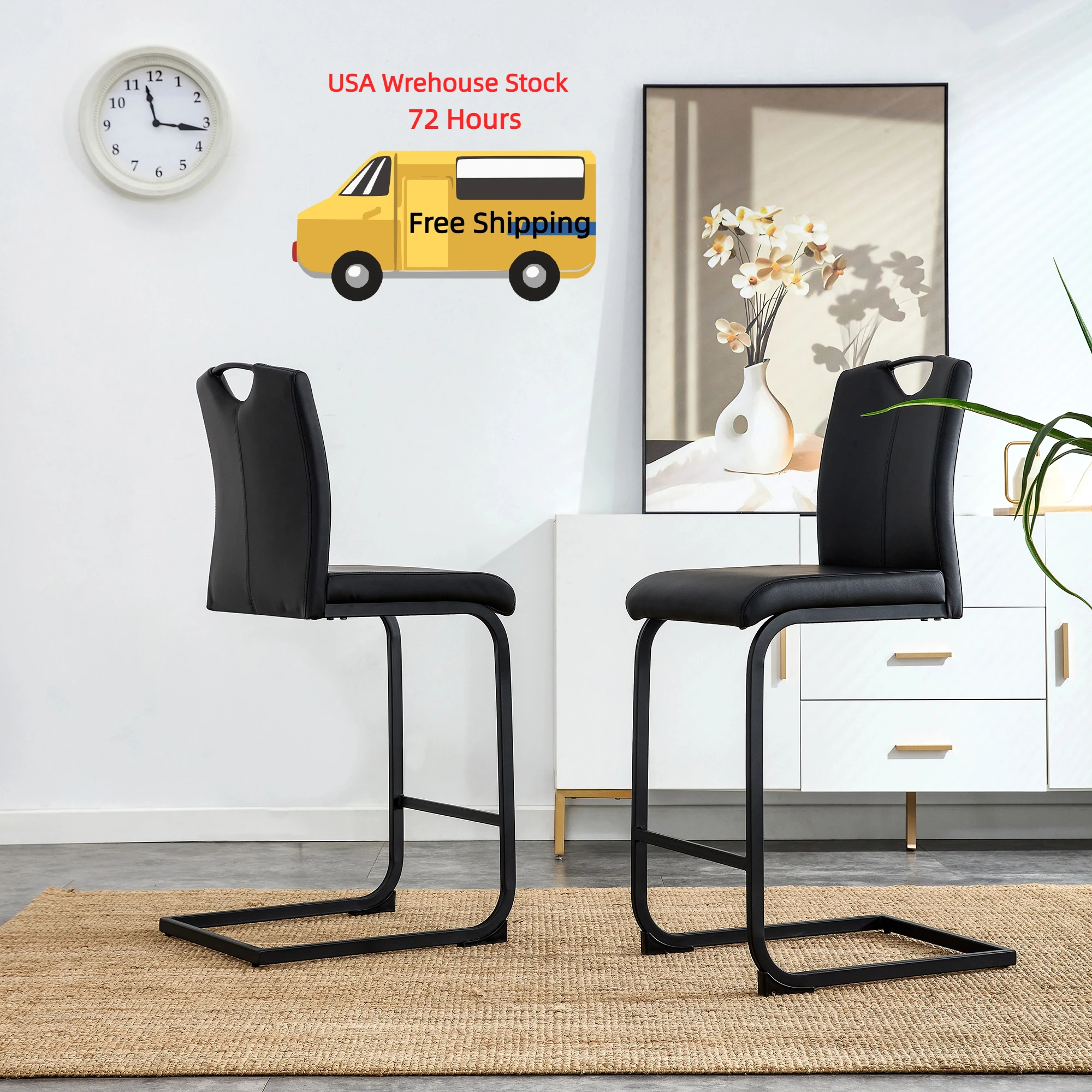 

Black bar Chairs with PU Seat for Dining Table High Chair for Dining Room Furniture Ready to Ship