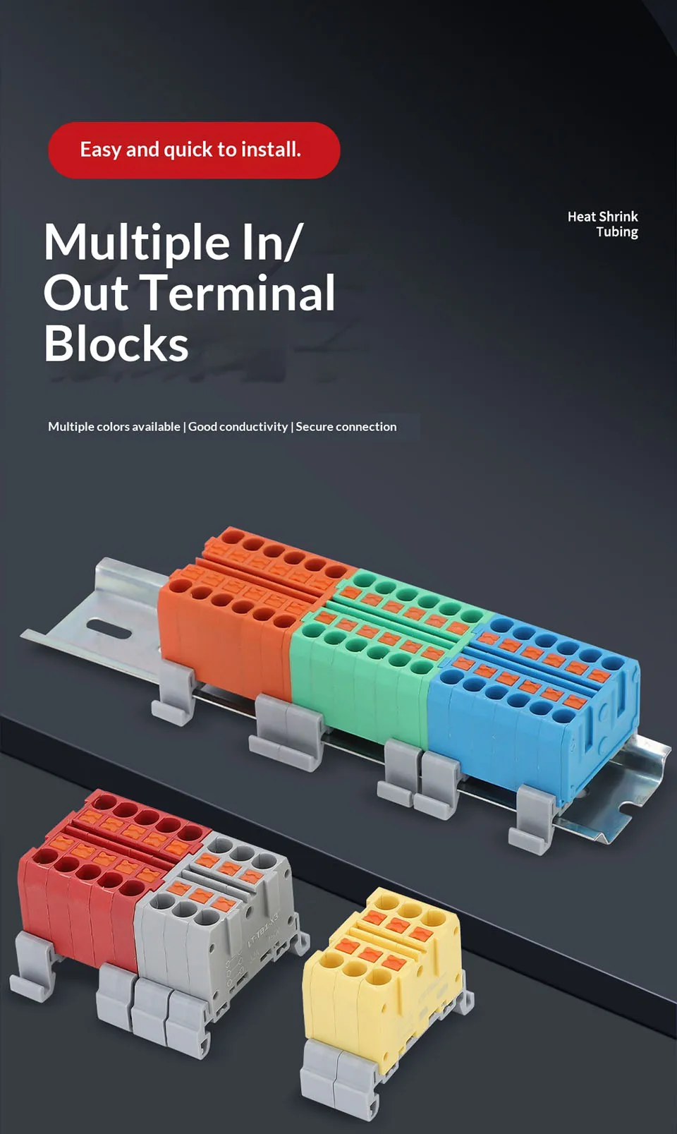 Push-in-Klemmenblock, Mehrfach-Ein- und Ausgangsklemme, Schnellverbindung von Drähten, DIN-Schienen-Kabelverbinder, Universelle Anschlussdose TB1-X6D – Detail 1