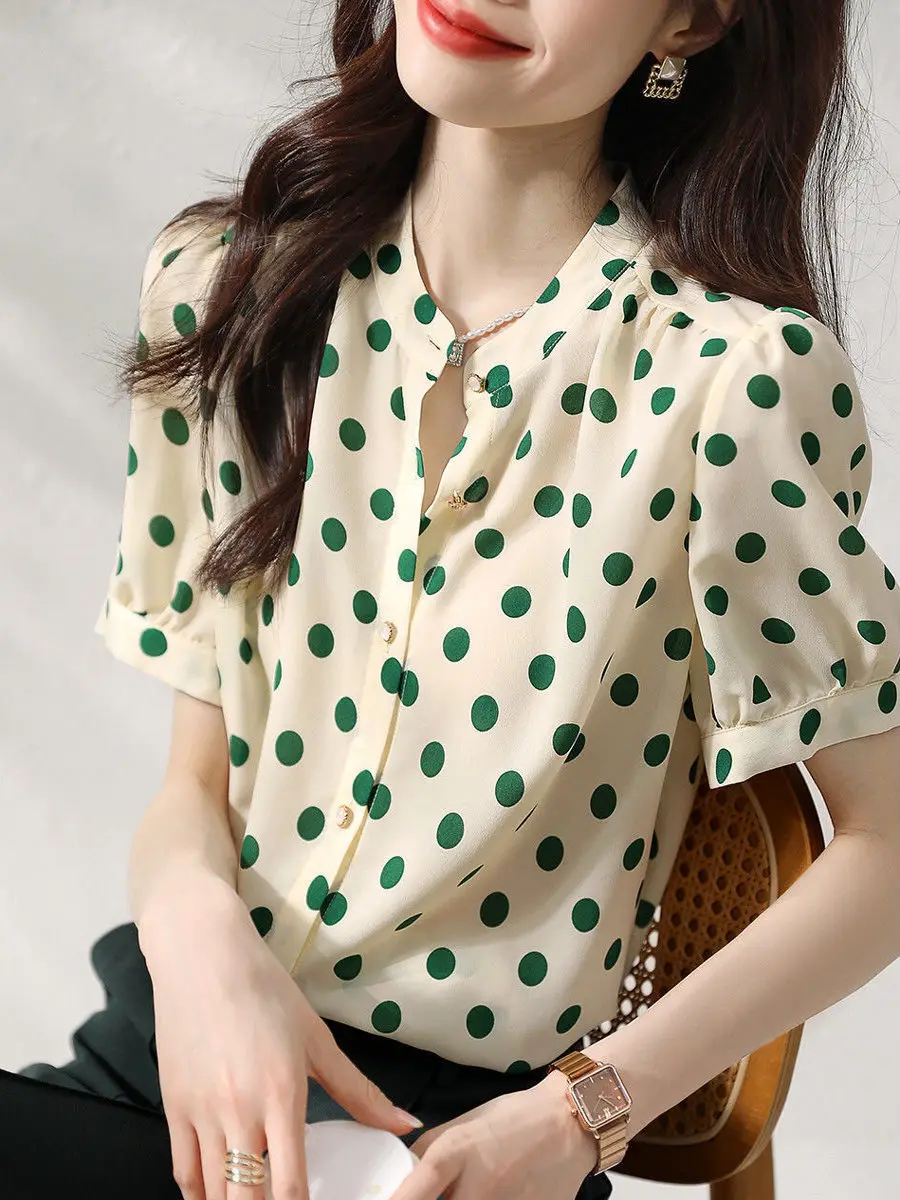 

Женский высококачественный шифоновый топ irt ort Sve Bubble Sve в горошек, тонкий летний модный свободный крой для поездок на работу