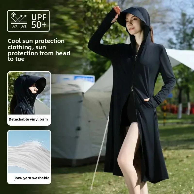 

Adjustable Full-Body Summer Sun Protection Clothing Women's Mid-Length Bike Riding UV Protection Suit Breathable Sportswear