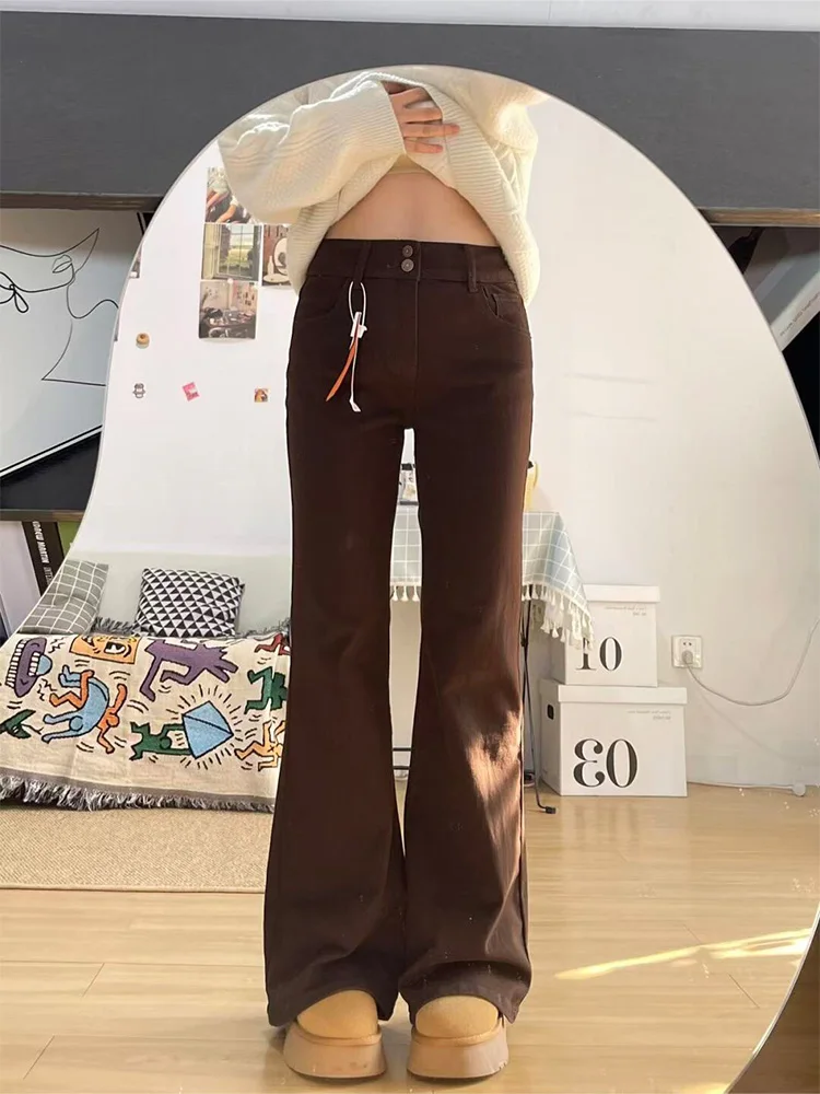 Jean crayon rétro Waed Fce doublé taille haute pour femme, pantalon amincissant, longueur au sol, nouvelle collection hiver