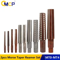 CMCP 2pcs Morse Taper Reamer Set MT0/MT1/MT2/MT3/MT4 Steel Hand Reamers For Milling Finishing Cutter Tool