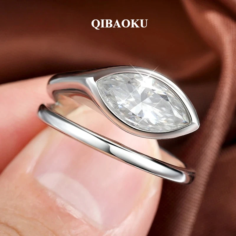 QIBAOKU 0.5-2CT Marquise Moissanite Rings for Women Lab Diamond Solitaire Wedding Band Girls S925 Sterling Silver Jewelry 2026
