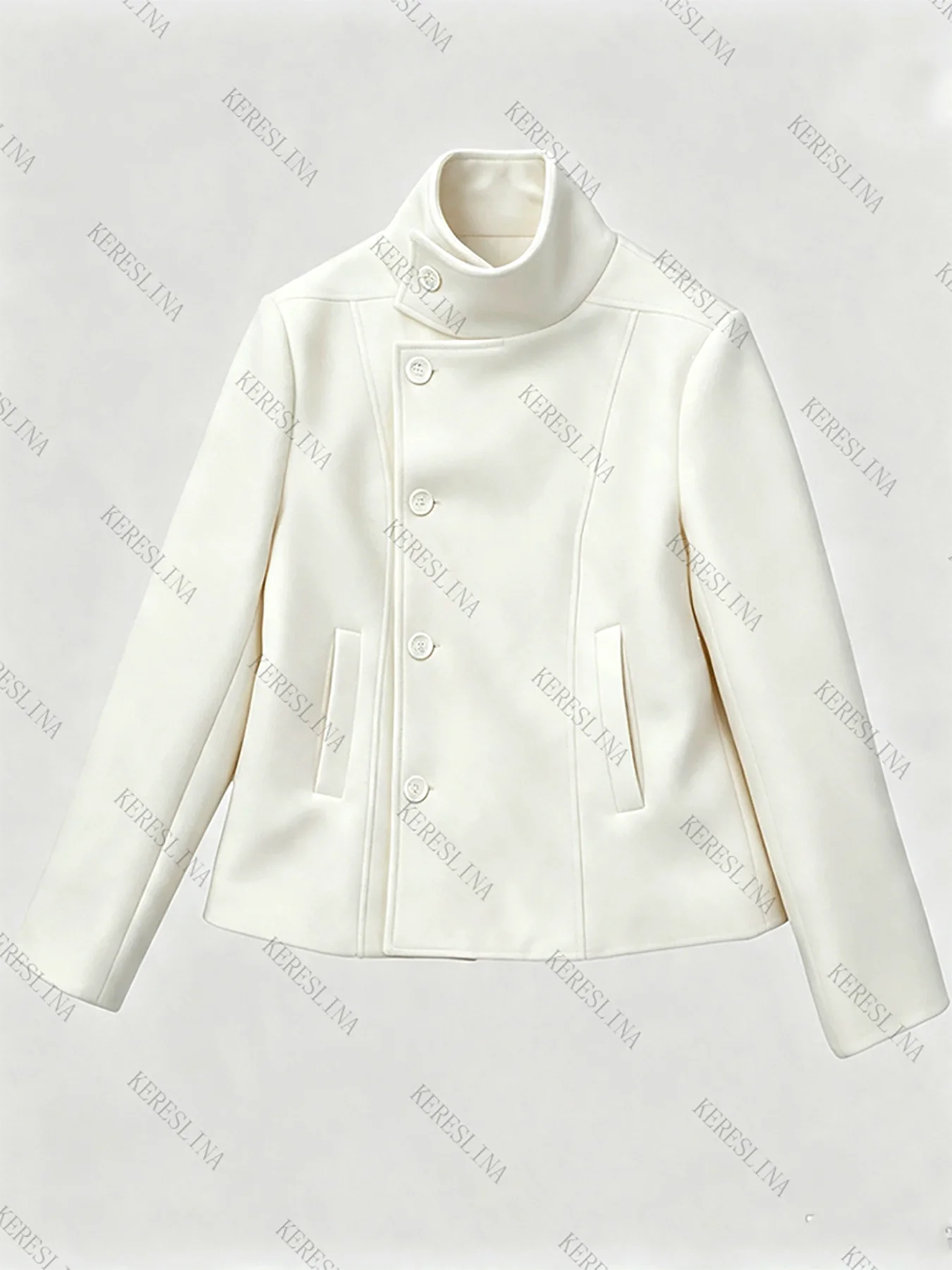 Herbst und Winter Neue Koreanische 2000er College-Style Dicke Stehkragen-Kurzjacke mit Diagonalen Knöpfen und Kapuze – Detail 7