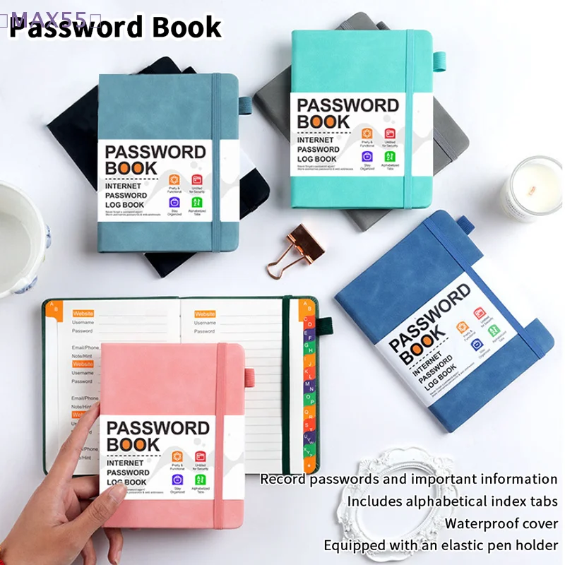 【MAX-55】Passwort-Organizer-Buch, Computer-Passwort-Organizer-Buch mit alphabetischen Registerkarten für Kontoangaben