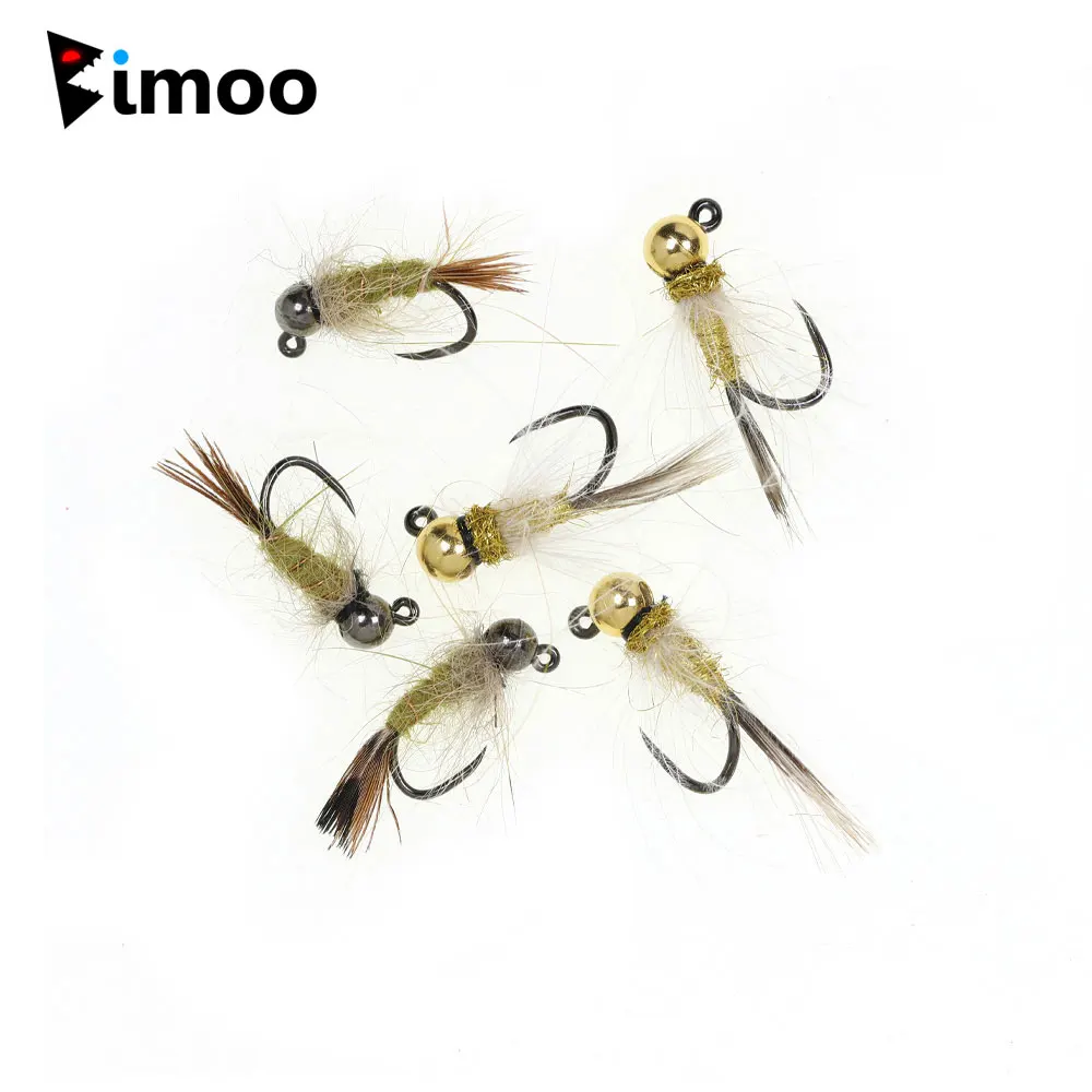 Bimoo 4pcs Barbless Hare's Ear Jig Nymph Fly CDC Hackle Jig Nymph Fast Sinking Wet Euro Nymph Fly Trout Fishing Lures #12 #14
