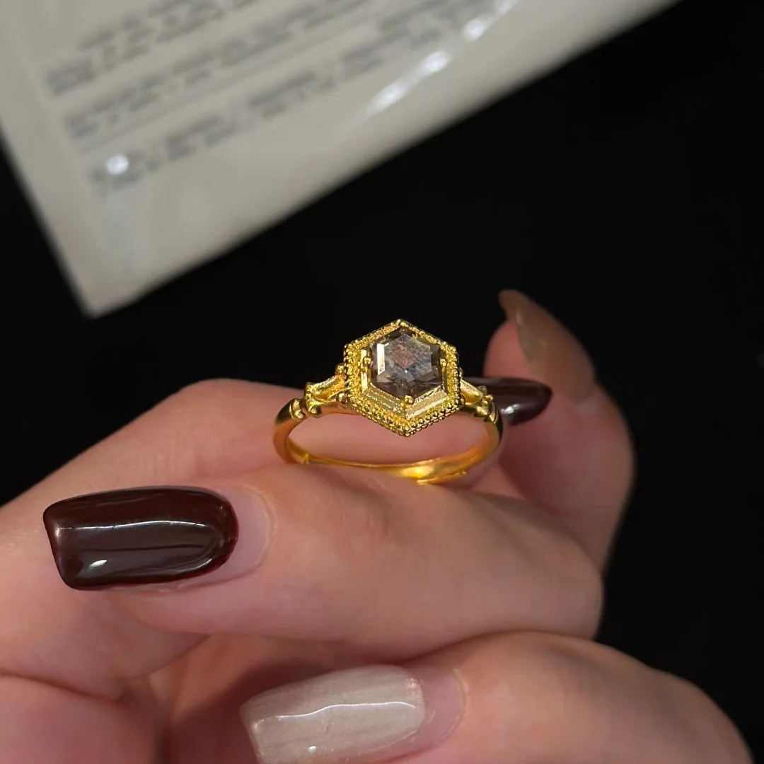 

vintage classic design light luxury hexagonal rings for women gemstone classical charms ring adjustable banquet jewelry gift