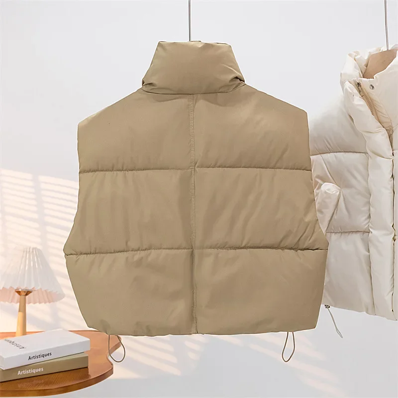 Women Warm Parkas Single Breasted Coats Autumn Winter Vest Coat Khaki High Waist Casual Vests Elegant Y2k Jackets Thick