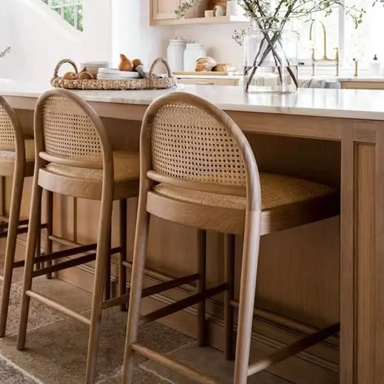 مقعد مرتفع من الخيزران الصلب والخشب الصلب، كرسي مرتفع لمنتصف القرن مع مسند ظهر مقوس، مقعد أنيق لجزيرة المطبخ، البار #1