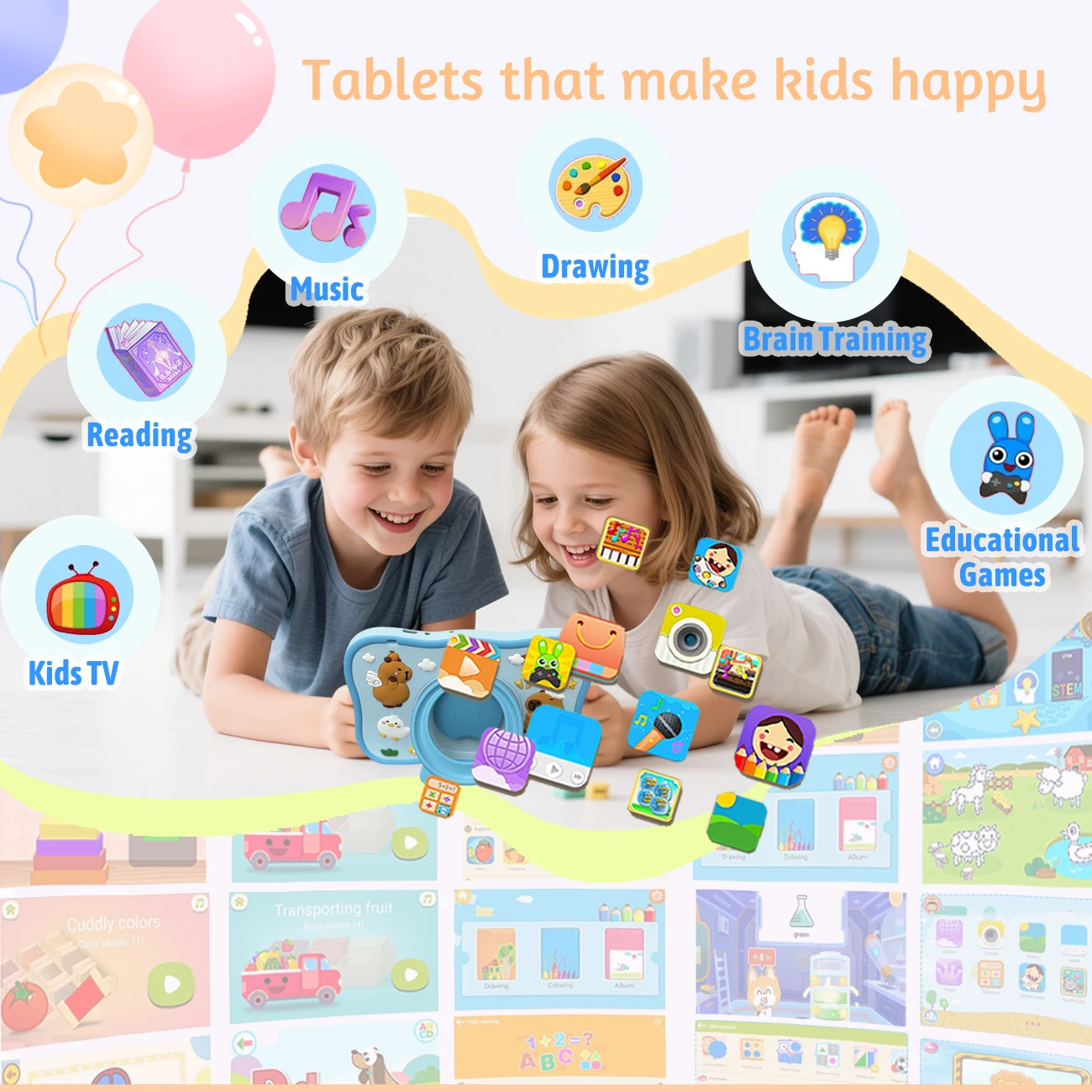 7-Zoll-Tablet-Computer, Kindersteuerung, WLAN, Dual-Kamera, Silikon-Schutzhülle, Anti-Fall, geeignetes Geschenk für Kinder