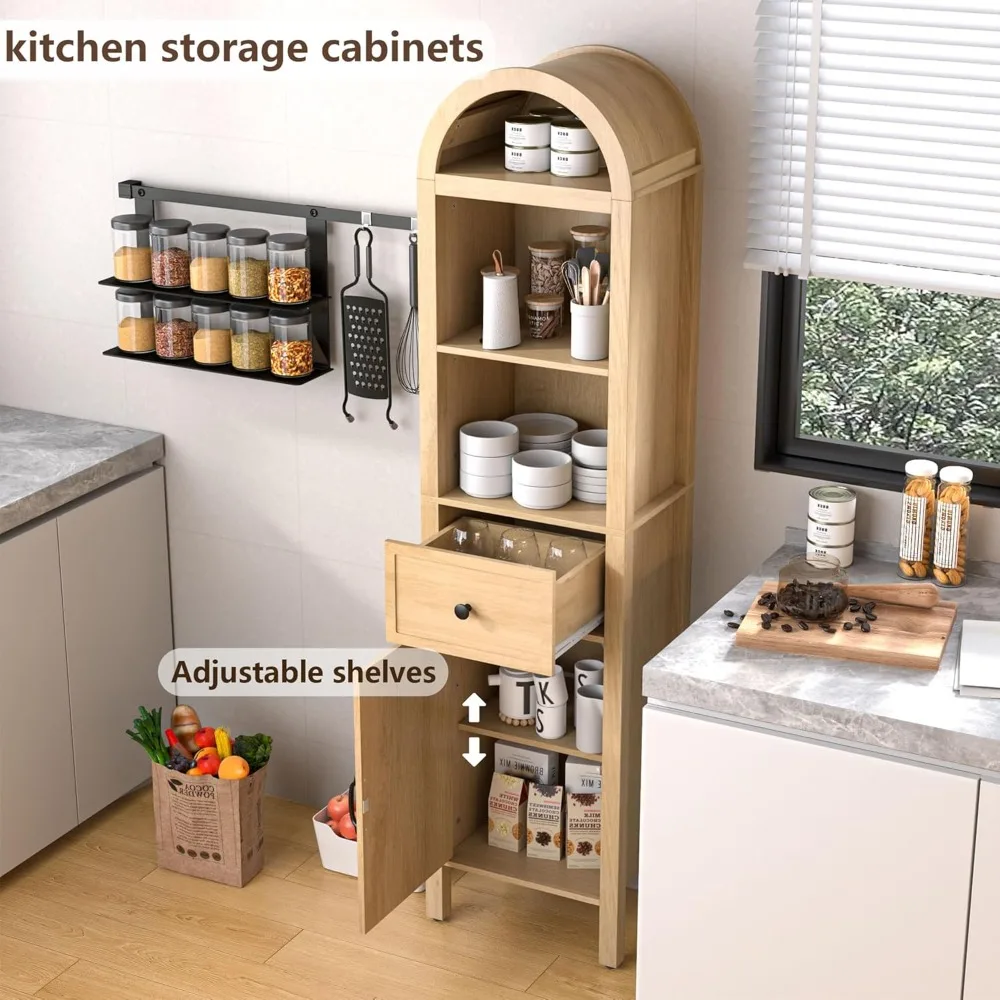 

64" Tall Bathroom Storage Cabinet with Adjustable Shelves,Tall Narrow Arched Freestanding Tower Cabinet with Fluted, Customized