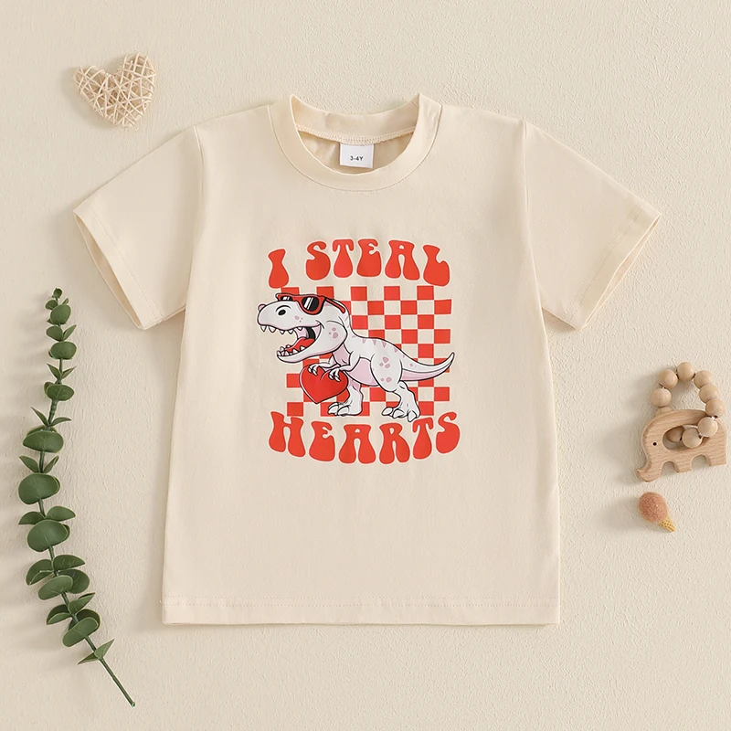 2024-10-24 Lioraitiin Yaz sevgililer Günü Çocuk Boys T-Shirt Mektup Karikatür Baskı Kısa Kollu Gömlek Casual Tops Giysileri