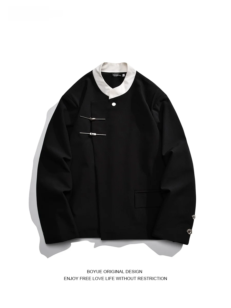 

Boyue New Chinese Sle Tang Suit Western Clothes Retro Feel Small ence Men's Casual Republic of China oulder Pad Jaet