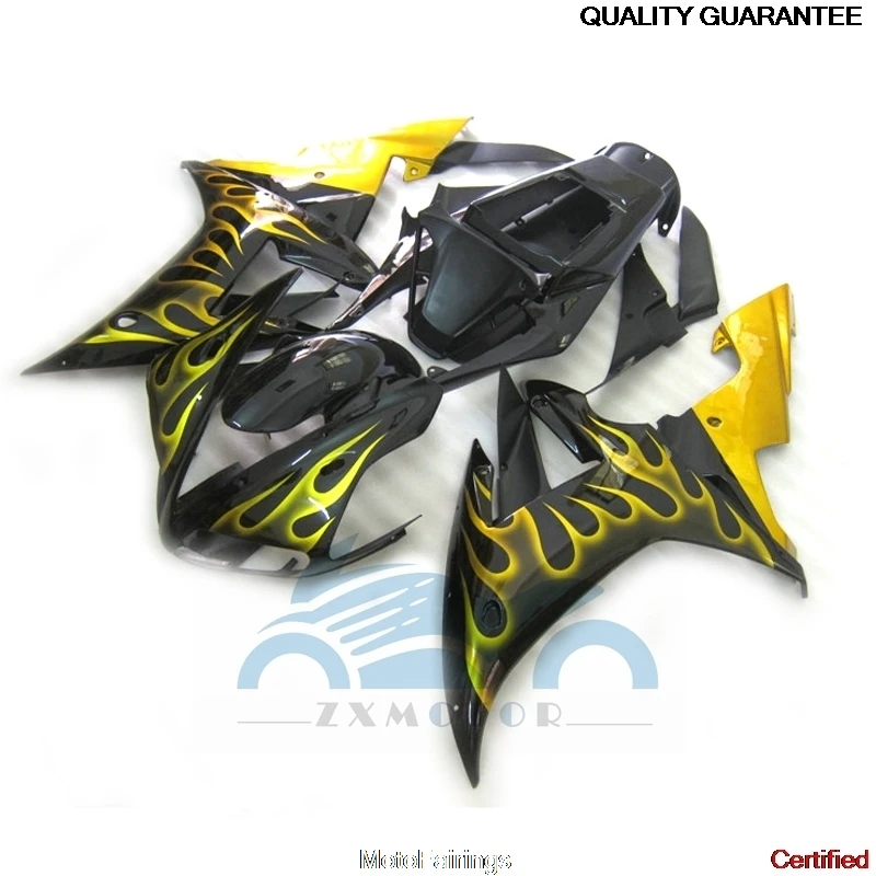 Fit 2002 2003 YZFR1 Motorcycle Fairing kit for YZFR1 YZF-R1 02 03 Yellow Flames Perfect Fit ZXMT Sportbike Rebuildwork ZZ05