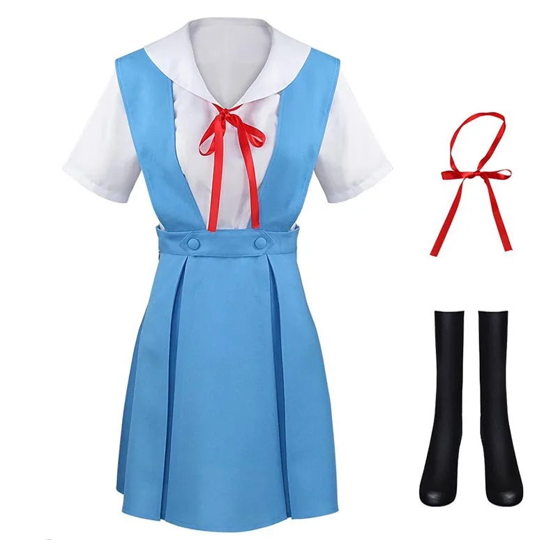 Vestido de Cosplay Ayanami Rei Con calcetines Asuka Langley Sohryu, uniforme escolar Ayanami Rei, trajes para cómic de Anime Con Asuka