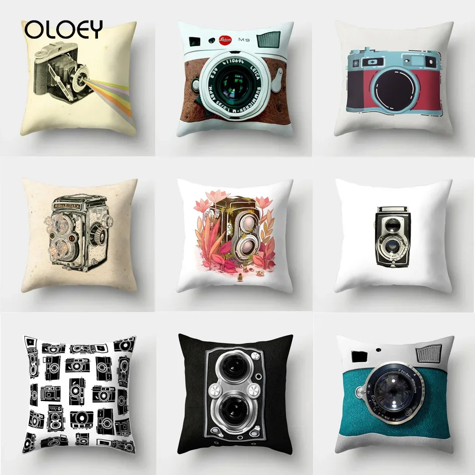 1 Vintage Camera Cushion Cover Retro Home Decoration Throw Pillowcase Cushion Cover Home Hotel Backrest Decorative Cushion Cover