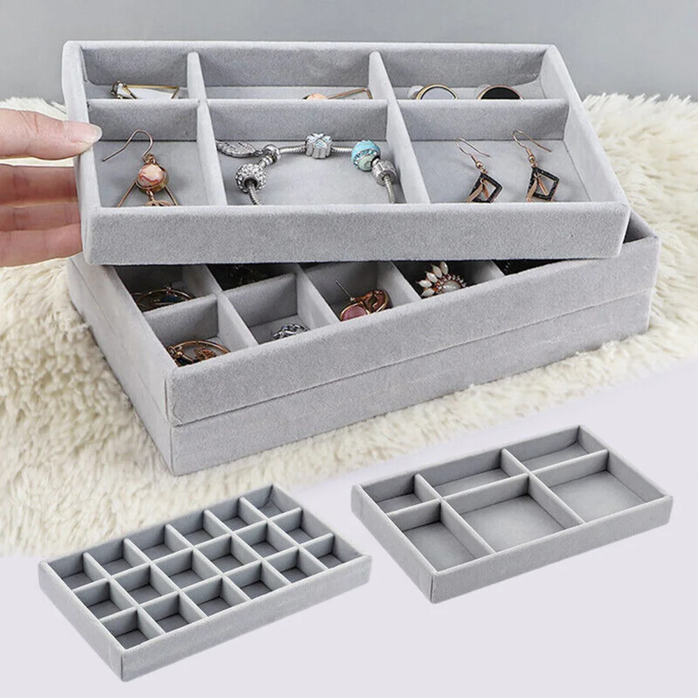 Velvet Jewelry Display Tray Case Hot Sale Stackable Exquisite Jewellery Storage Holder Boxes Portable Ring Earring Organizer Box