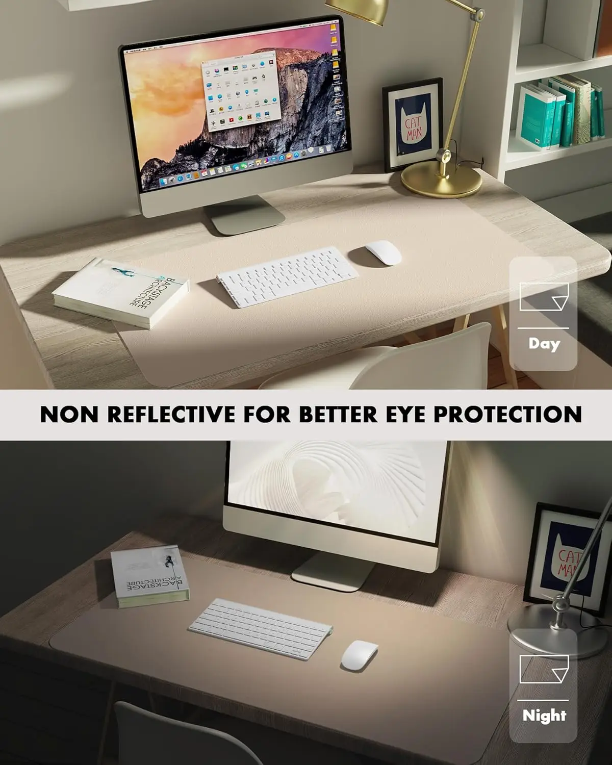 Double-Sided Desk Pad, Leather Desk Mat, Eco Cork Desk Pad Protector, Large Mouse Pad Waterproof Desk Writing Pad for Office