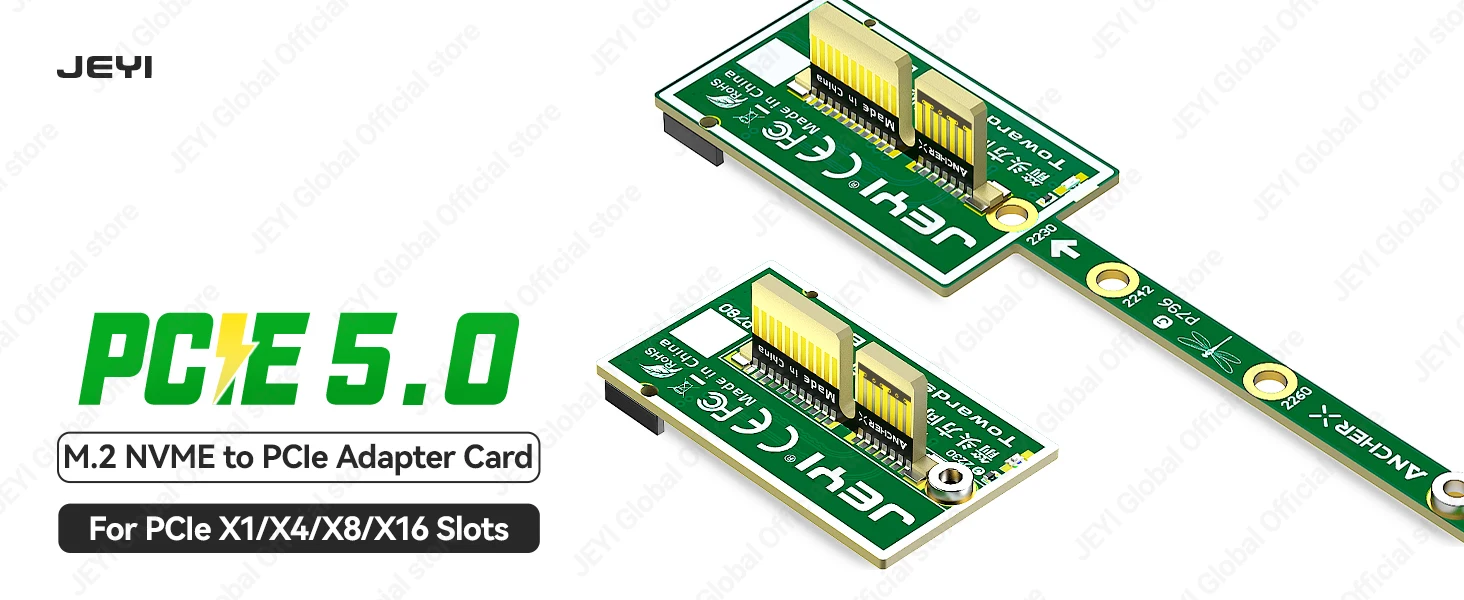 JEYI Flache PCIe 5.0 X1 zu NVMe Adapterkarte 32Gbps Flaches Design Ohne GPU-Blockierung für M2 2230 NVMe SSD Mini-Erweiterungskarte – Detail 2