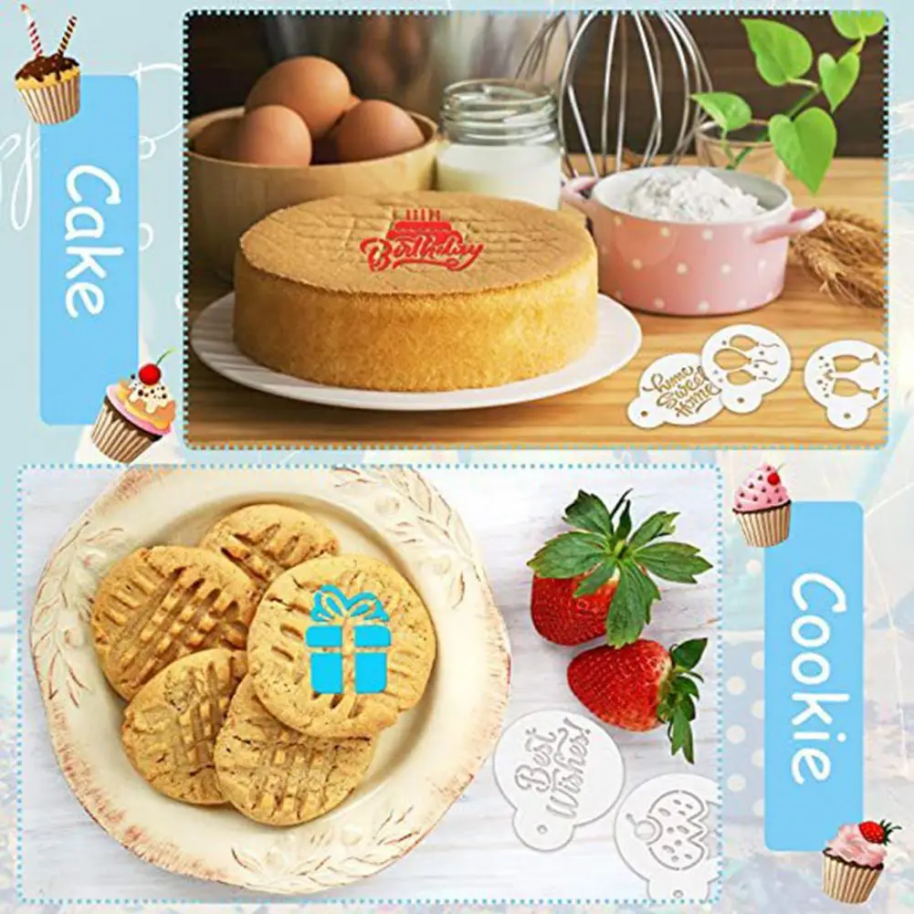 Cake Spray Stencils 20 Pcs Cake Flower Spray Molds Set Reusable Food Grade Cookie Stencils Coffee Decoration for Baking