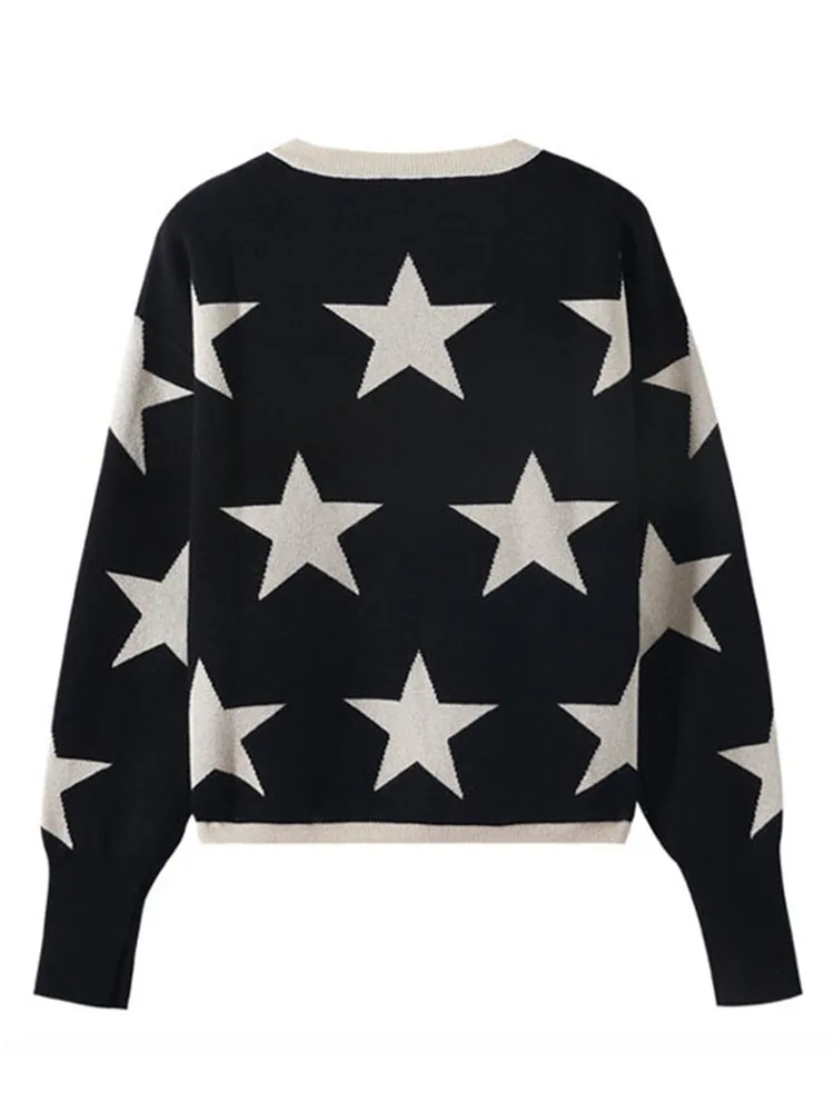 Quality Guarantee Fall Winter Women\'s Sweater O-Neck Star Pullover Knitting Sweaters Long Sleeve With Split Casual Jumper C-147