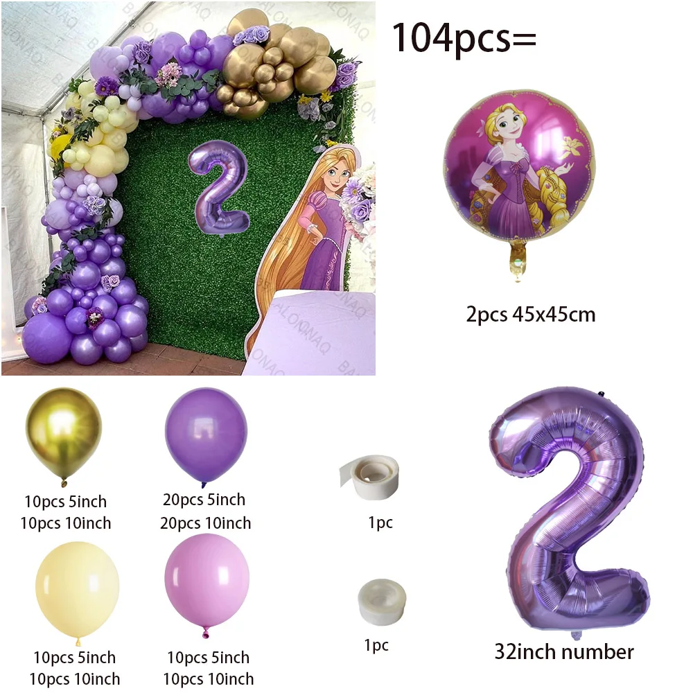 104pcs Princess Rapunzel Balloon Girl Birthday Party Supplies Gift Home Decor Number Ballon Baby Shower Wedding Decoration